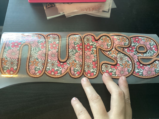 DTF Transfer Design D265- Nurse flowers and faux stitching