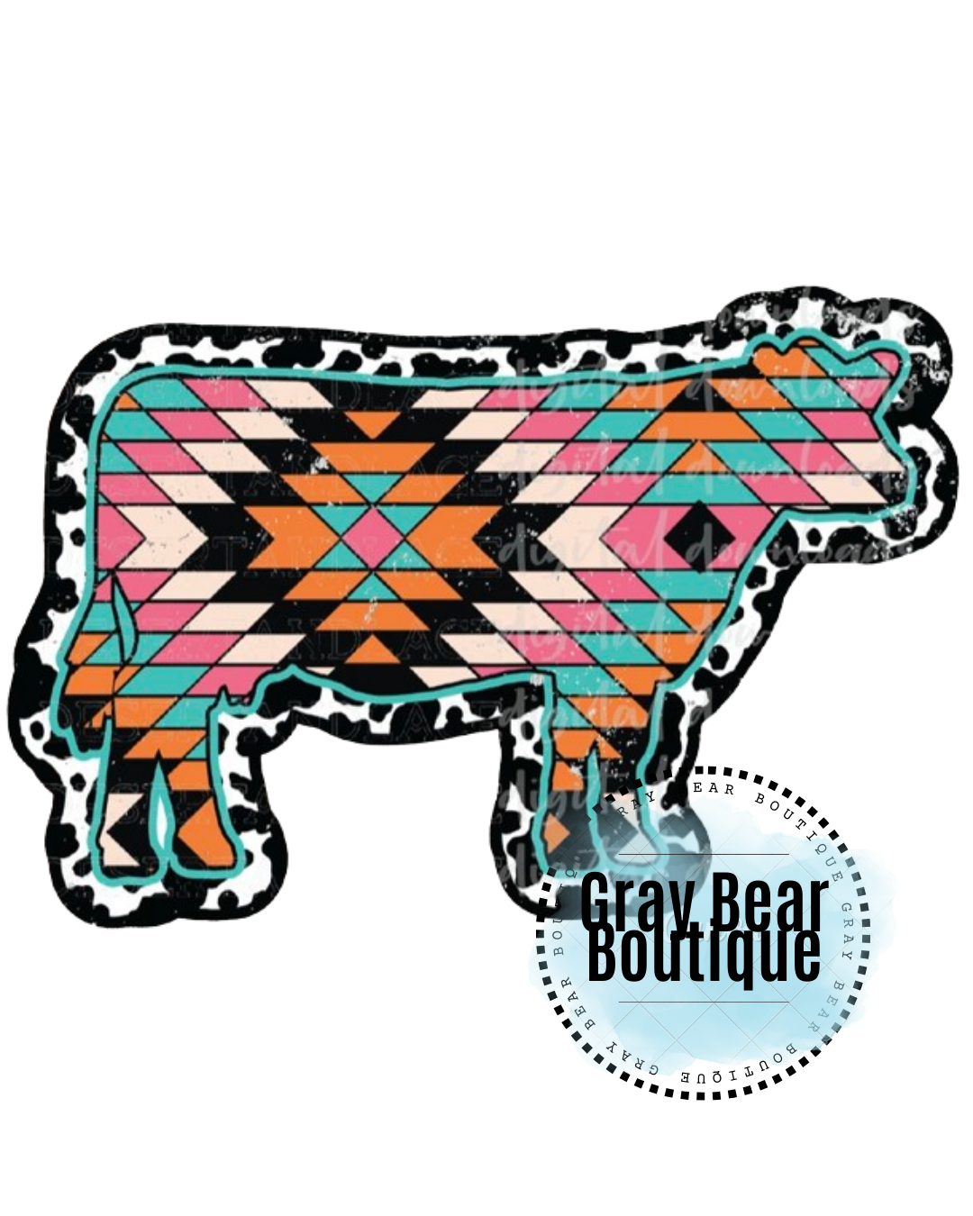 DTF Transfer Design- Cow Aztec