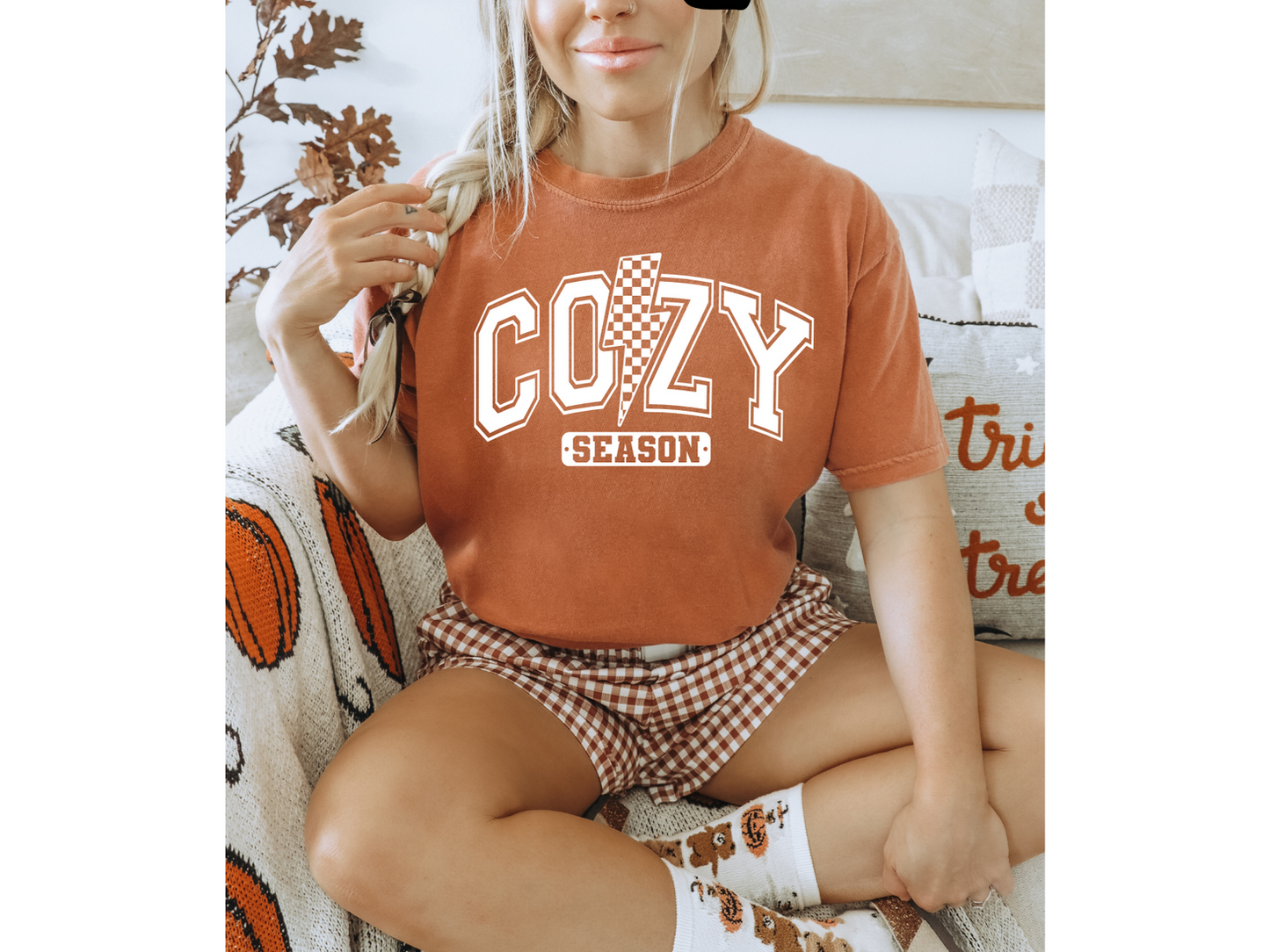 Screen Print Transfer Design S163- Cozy Season Checkered Lightening