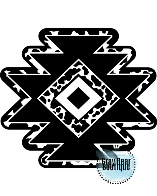 DTF Transfer Design D71- Black and White Cow Aztec