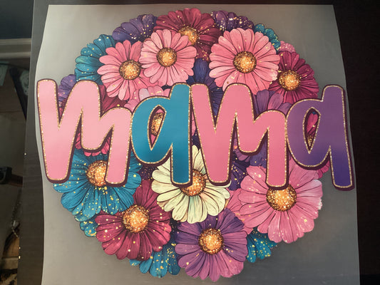 DTF Transfer Design D287- Mama Glitter Flowers