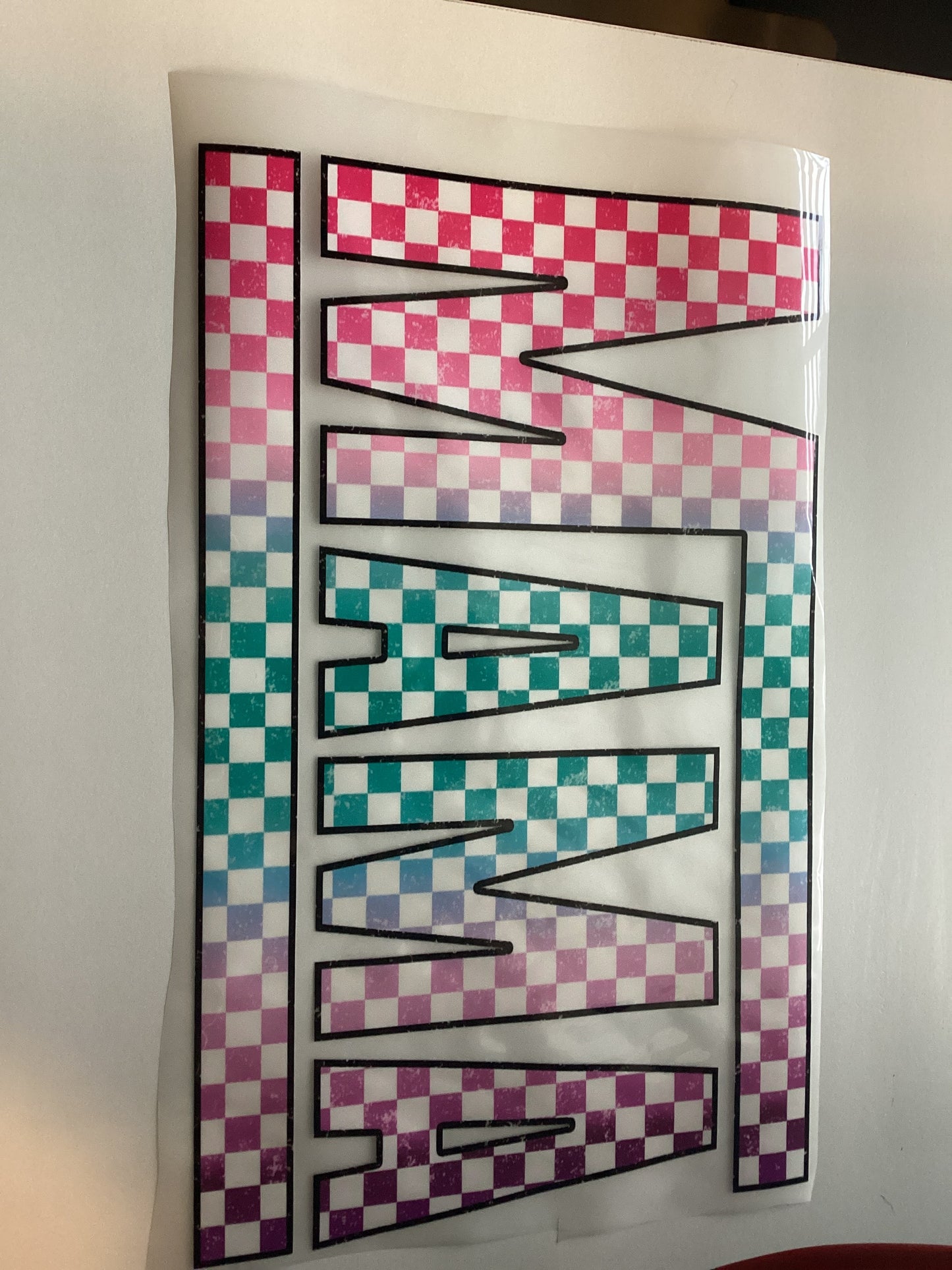 DTF Transfer Design D79- Mama Checkered Pink Green