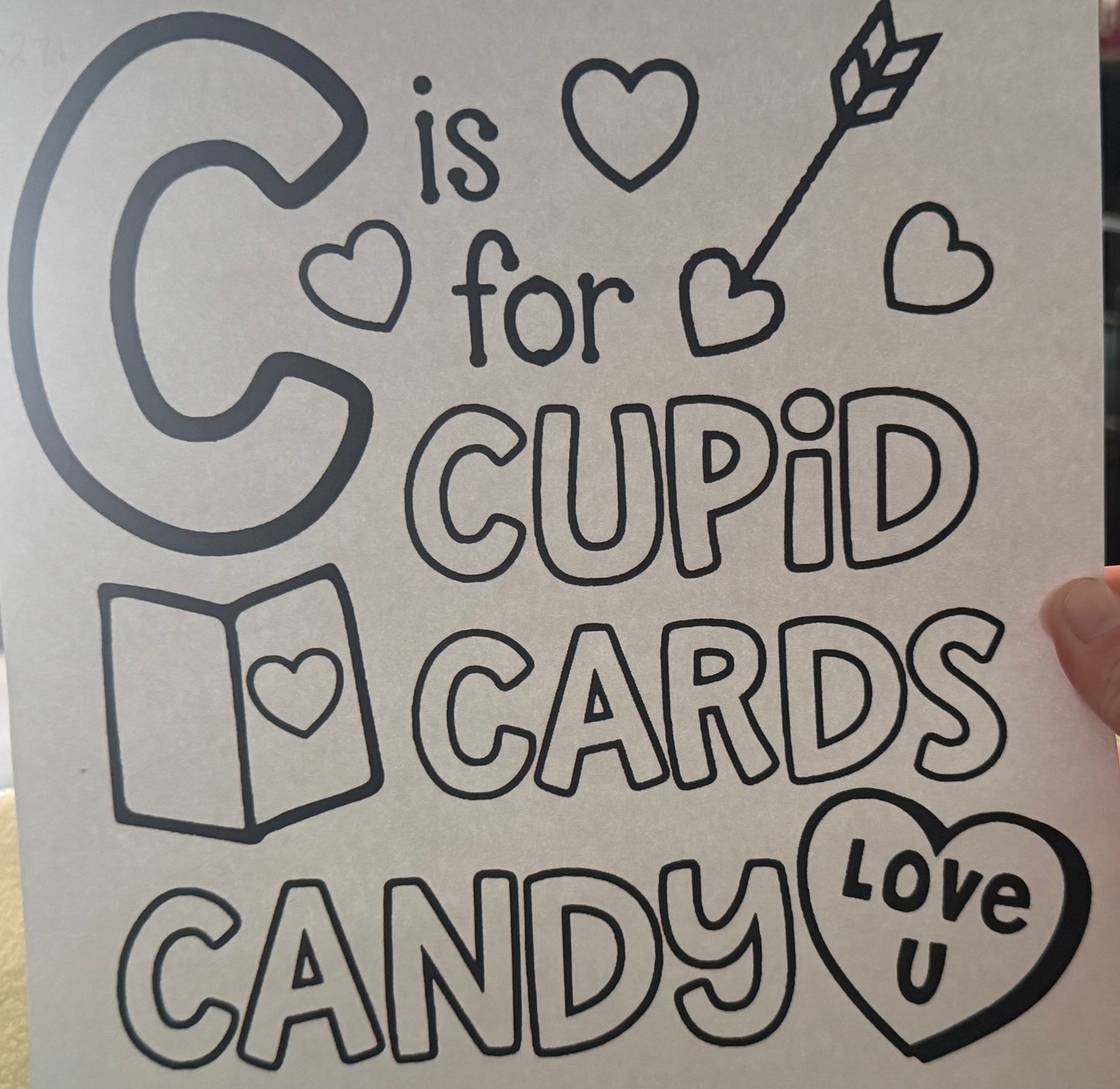 Screen Print Transfer Design S271- C is for Cupid Cards and Candy