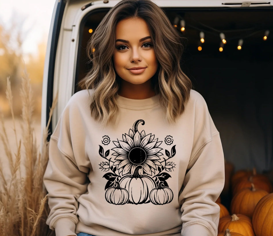 Screen Print Transfer Design S206-Pumpkin Sunflowers