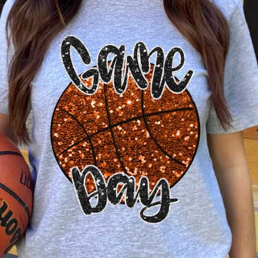 DTF Transfer Design D355- Game Day Faux Glitter Basketball