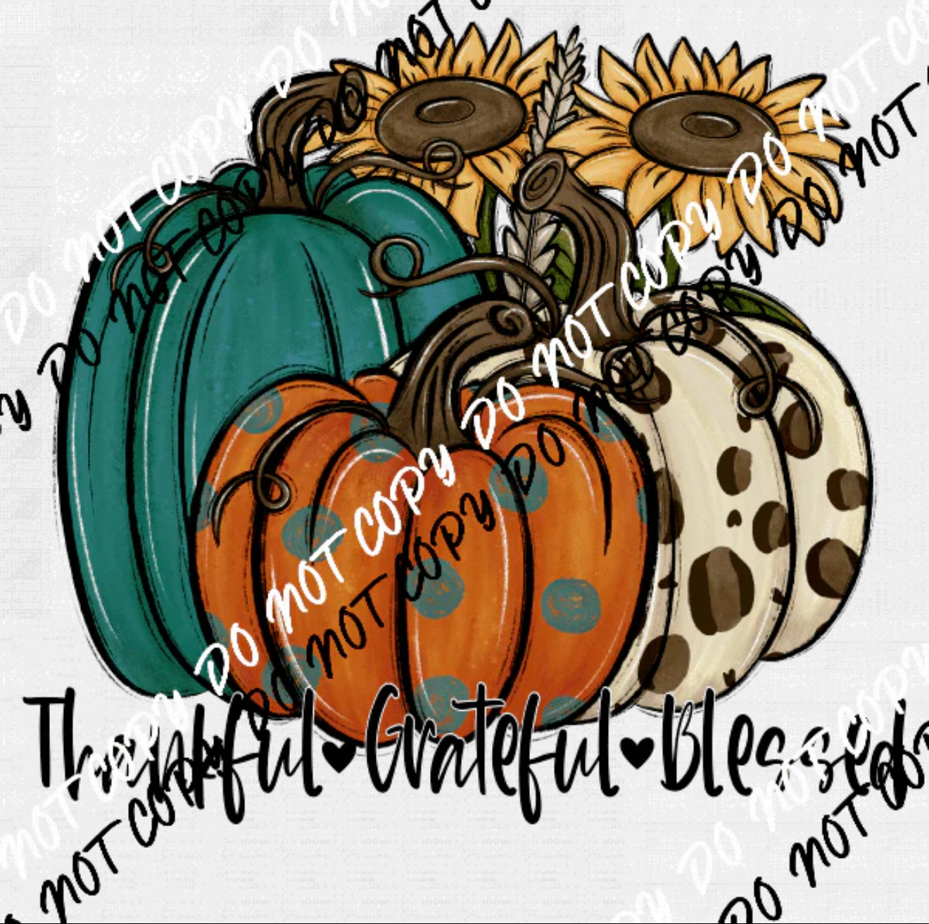 DTF Transfer Design D234- Pumpkins Teal Orange and Tan