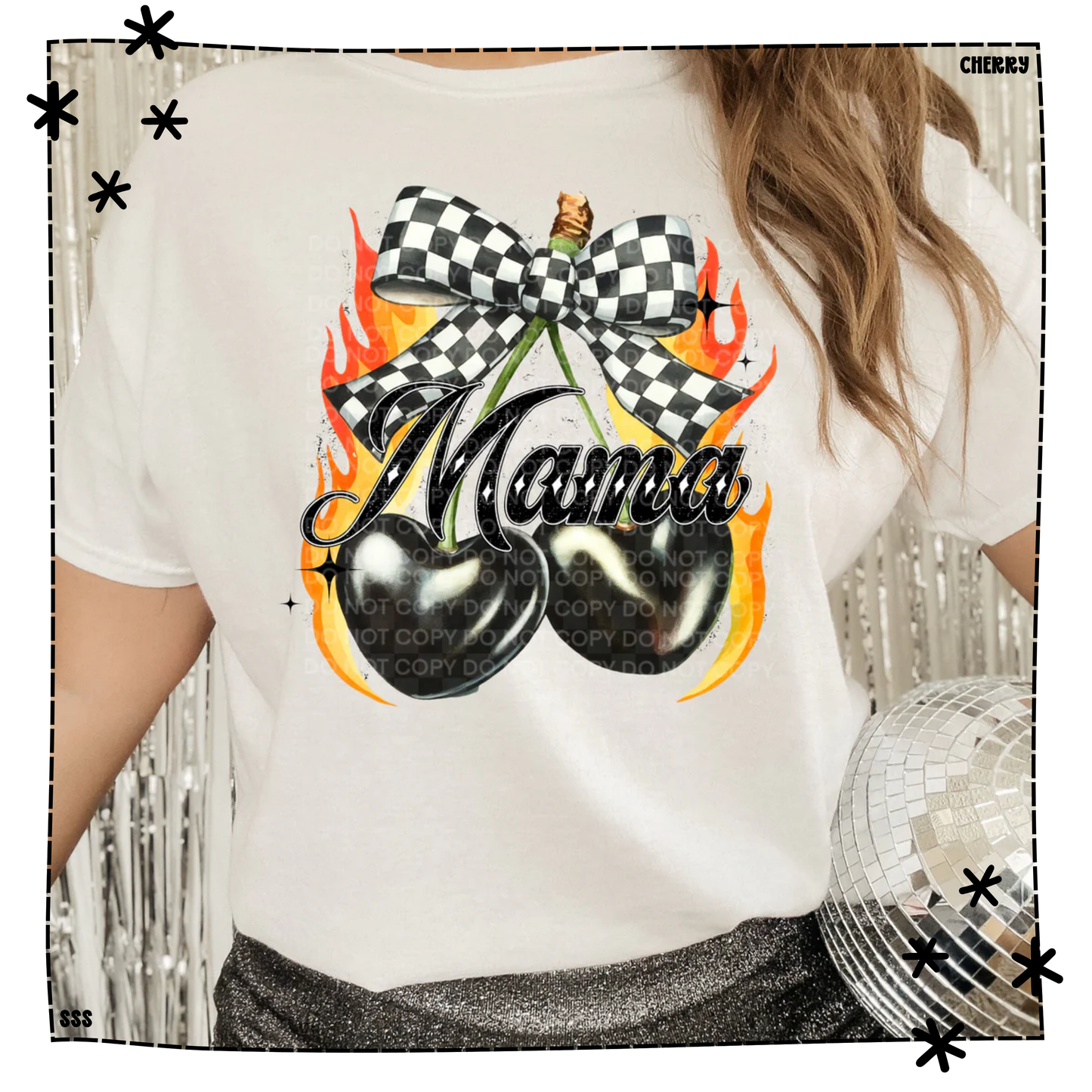 Mama Checkered Bow And Cherries