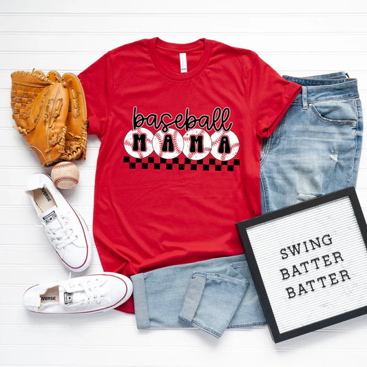 DTF Transfer Design D312- Baseball Mama Checkered
