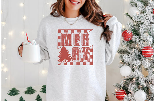 Screen Print Transfer Design S159- Merry Christmas Red Checkered