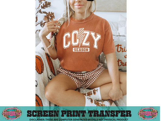 Screen Print Transfer Design S163- Cozy Season Checkered Lightening