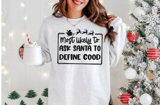 Screen Print Transfer S154- Most Likely to Ask Santa to Define Good