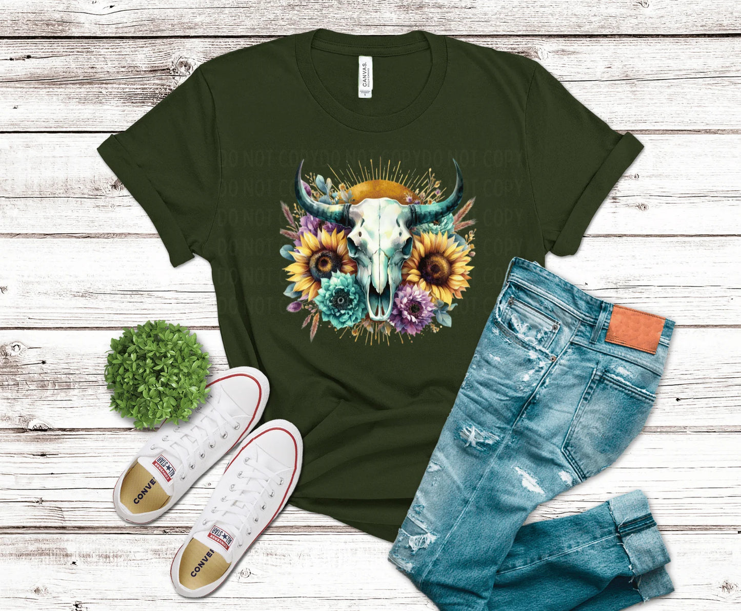 DTF Transfer Design D151- Skull and Sunflowers