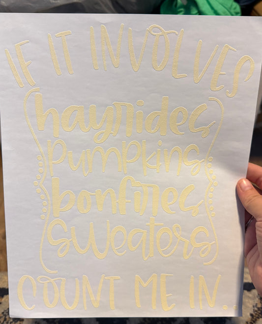 Screen Print Transfer Design S296- If it involves Hayrides Pumpkins