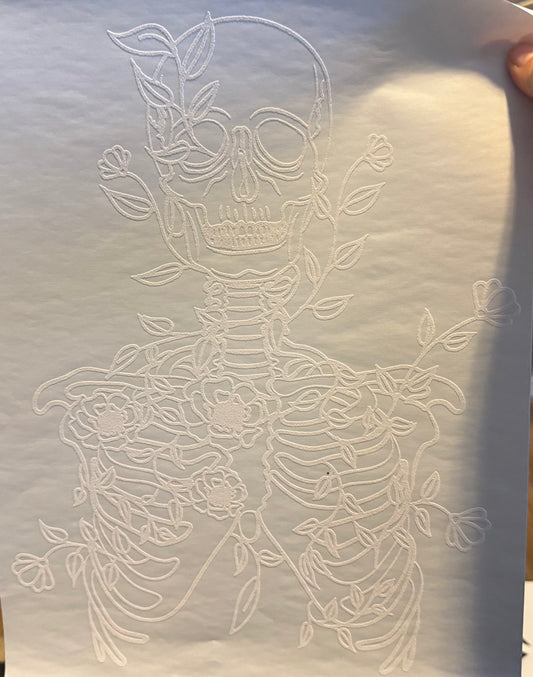 Screen Print Transfer Design S290- Skelly with Flowers