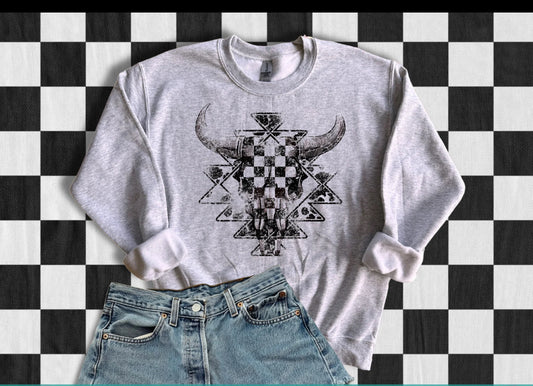 Screen Print Transfer Design S205- Aztec Skull Checkered