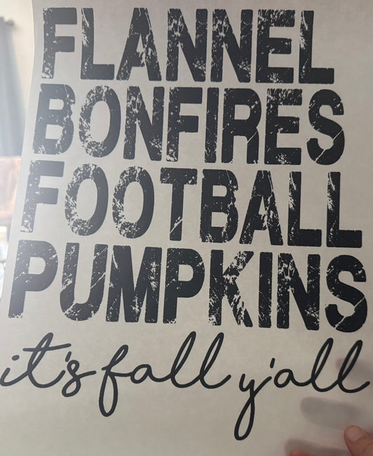 Screen Print Transfer Design S273- Flannel Bonfires Football Pumpkins