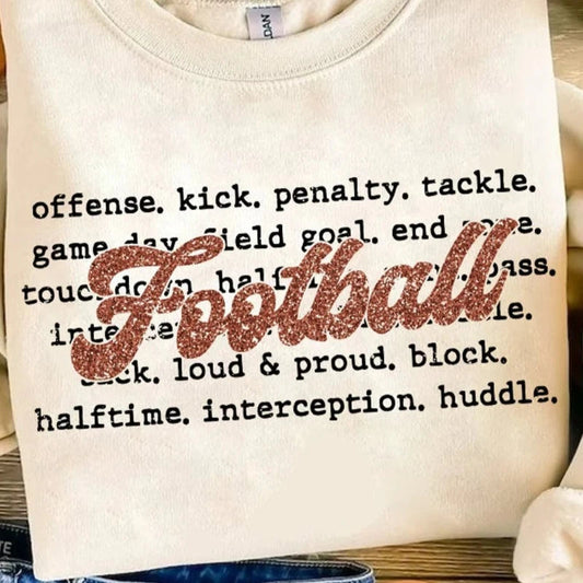 DTF Transfer Design D348- Football Words Faux Glitter