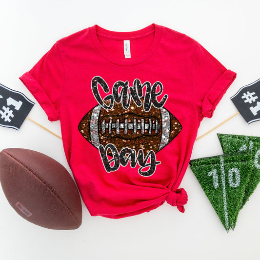 DTF Transfer Design D349- Game Day with Football Faux Glitter