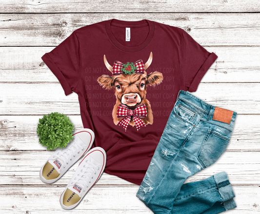 DTF Transfer Design D472- Christmas Cow Bow