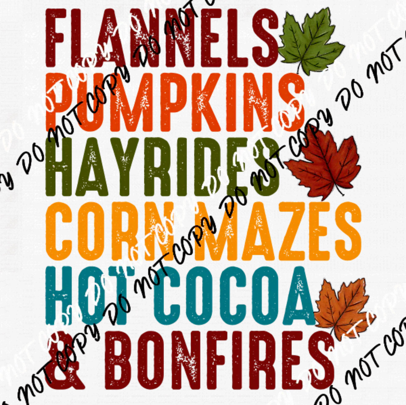 DTF Transfer Design D224- Flannels Pumpkins Hayrides Corn Mazes Hot Cocoa Bonfires