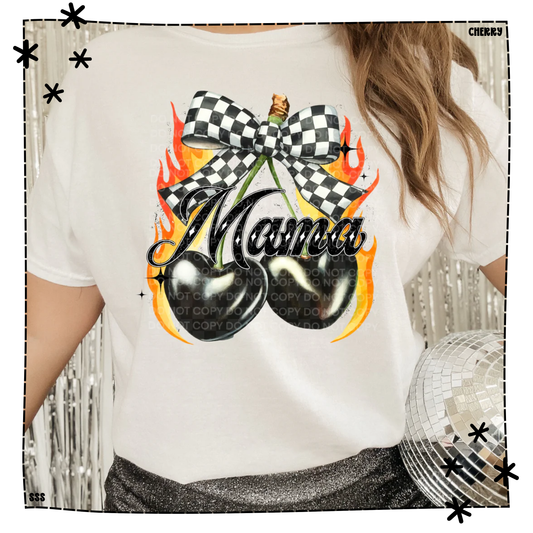 Mama Checkered Bow And Cherries