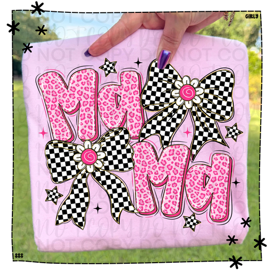 Mama Pink Leopard With Checker Bow