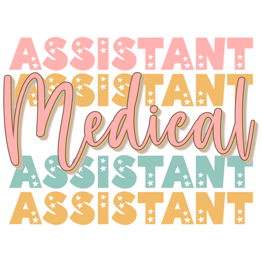DTF Transfer Design D421- Medical Assistant Pink Green Yellow