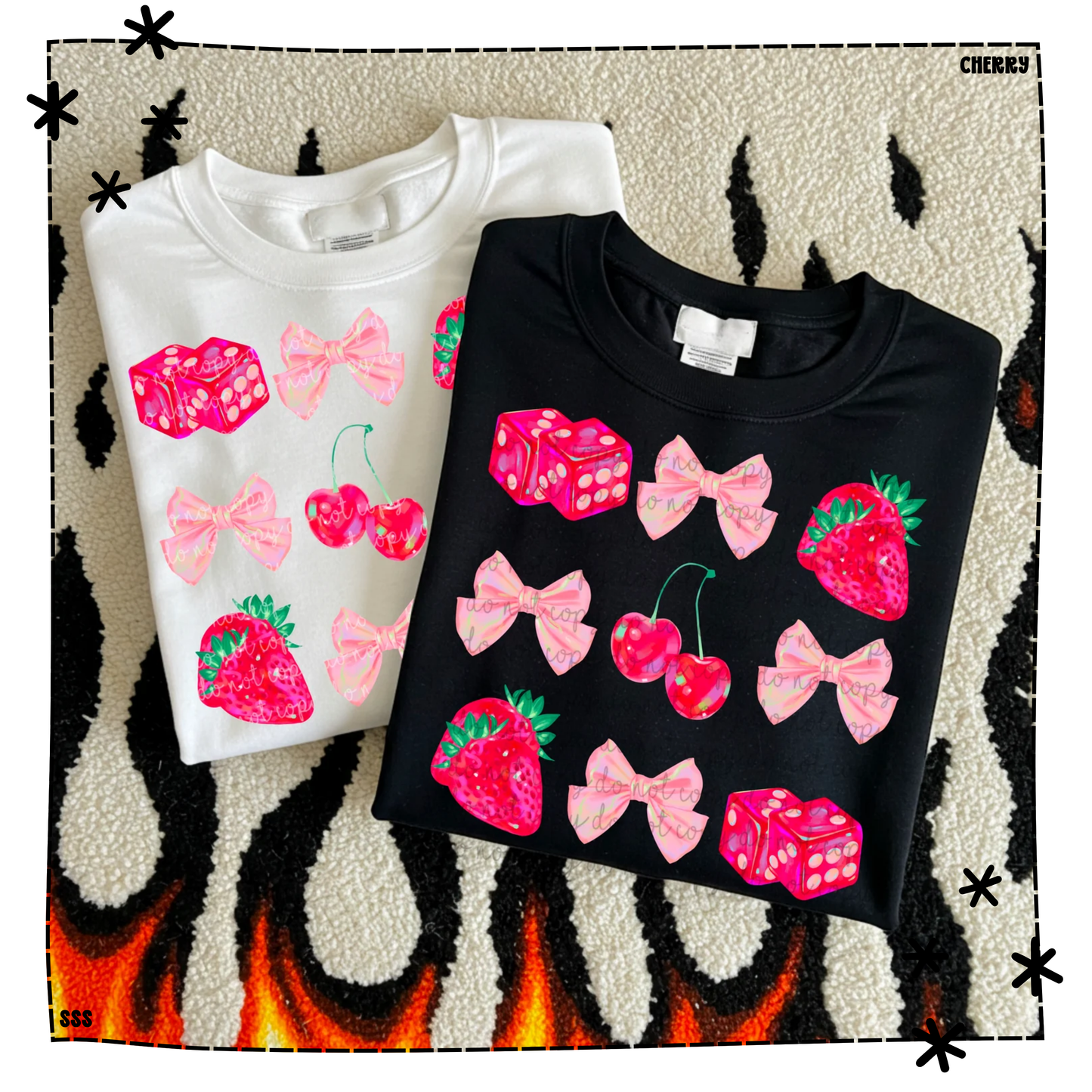 Pink Cherry Dice Bow Strawberry