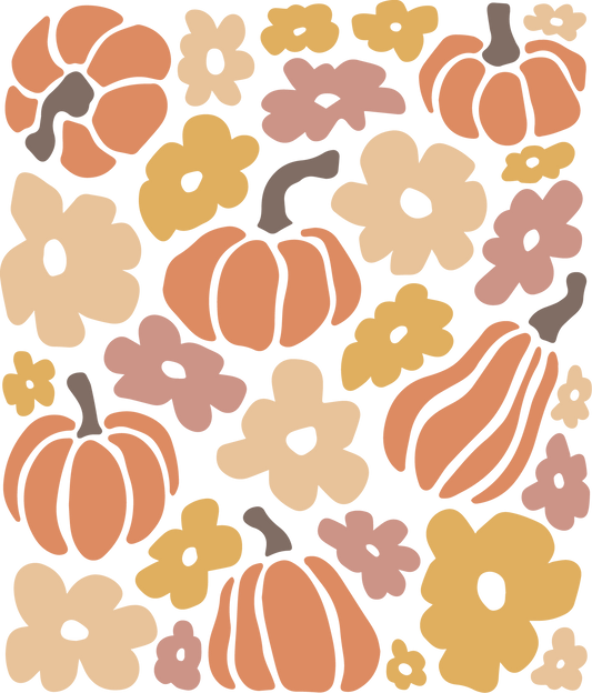 DTF Transfer Design D232-  Pumpkins and Little Flowers