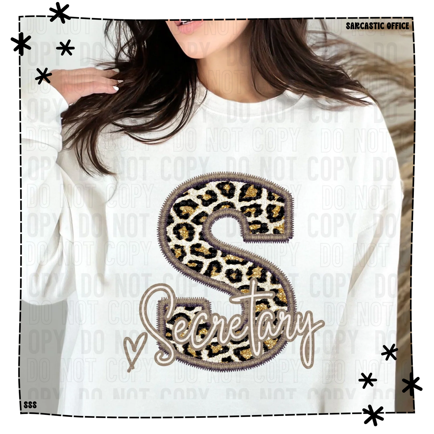 Secretary Faux Embroidery Gold Leopard With Heart