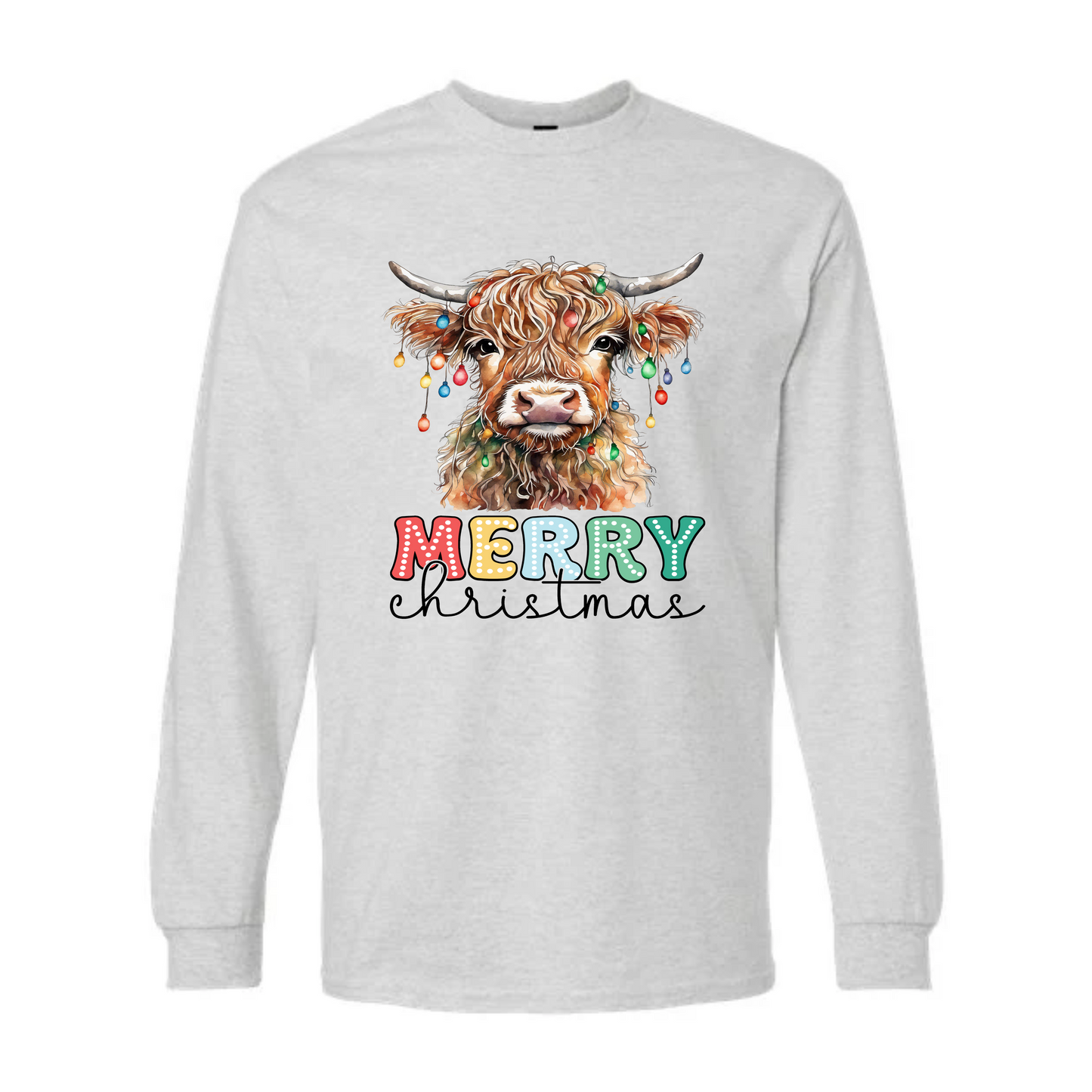 DTF Transfer Design D458- Merry Christmas Highland with Lights