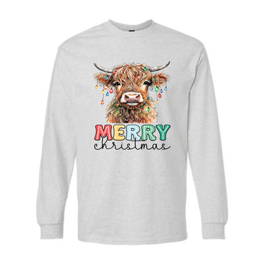 DTF Transfer Design D458- Merry Christmas Highland with Lights