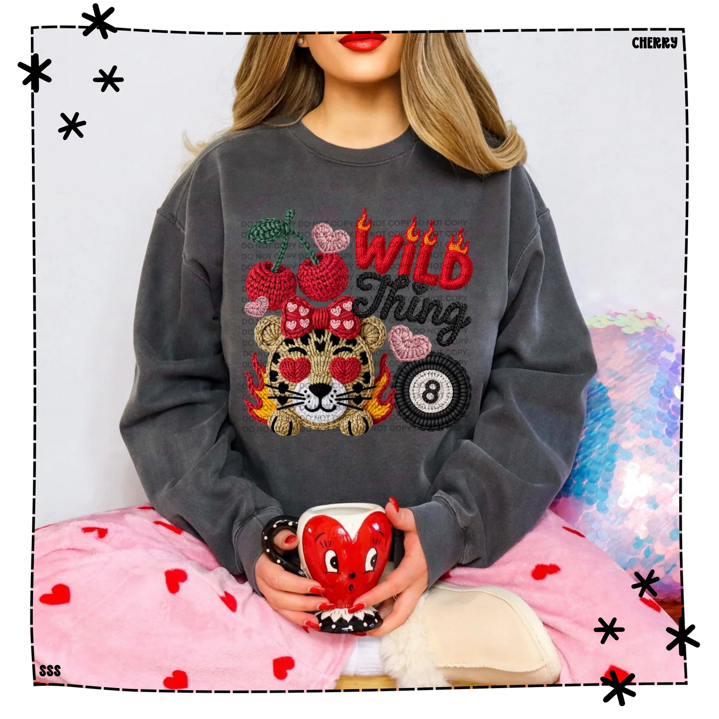 Wild Thing Faux Yarn Cherries And 8 Ball Collage