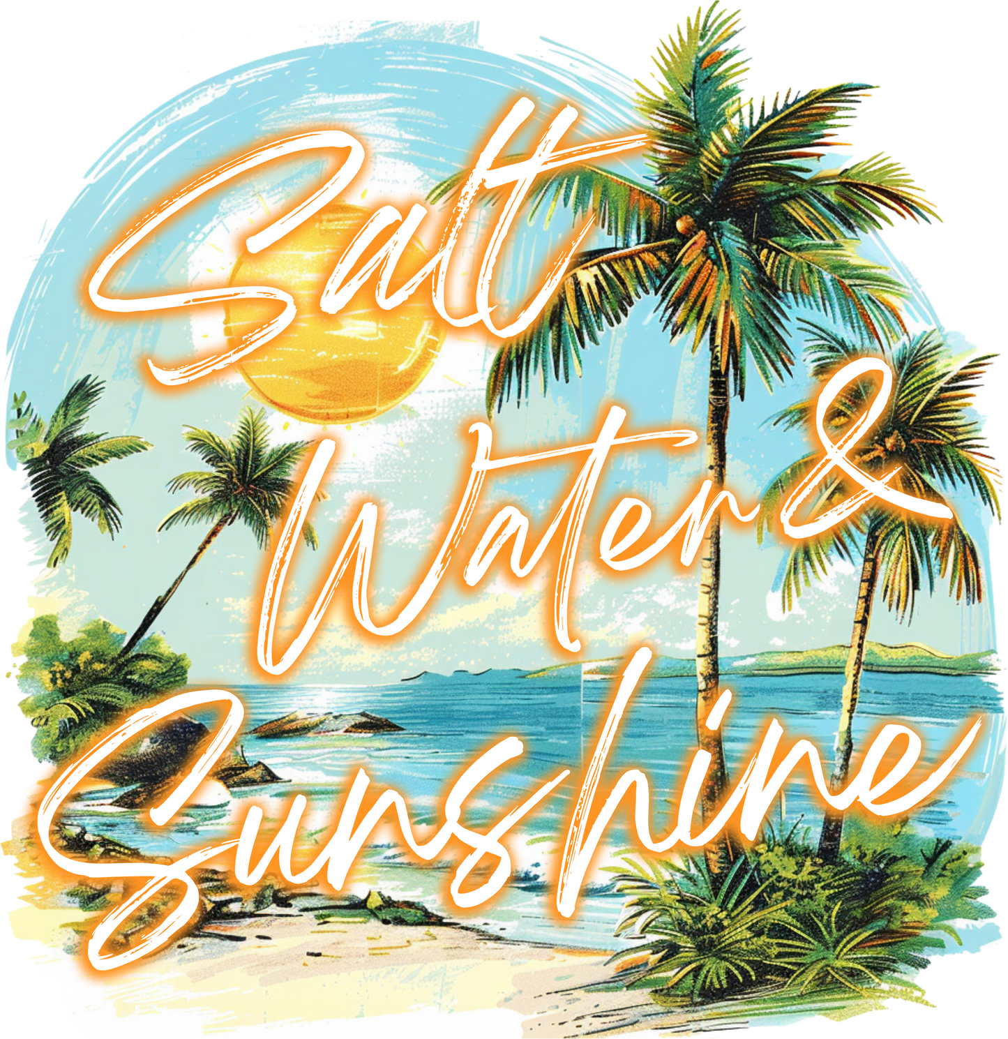 DTF Transfer Design D236- Salt Water and Sunshine Blue with Palm Trees